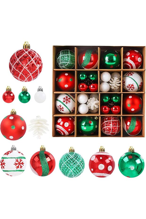 42 PCS Christmas Balls Ornaments Set, Red Green and White Shatterproof Christmas Tree Haning Ball O