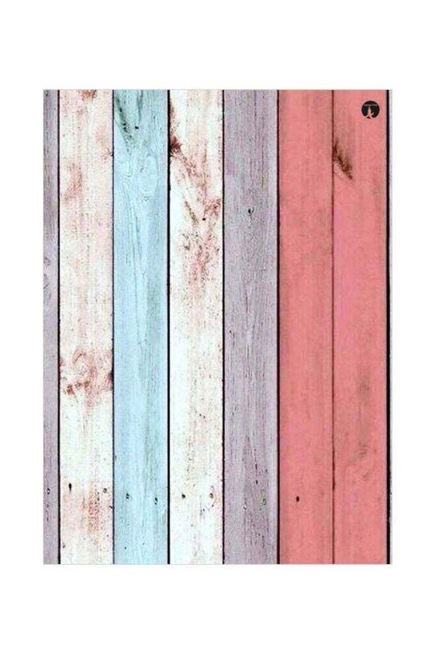 Wood Grain Themed Decorative Metallic Plate Pink/White/Blue 20x15cm