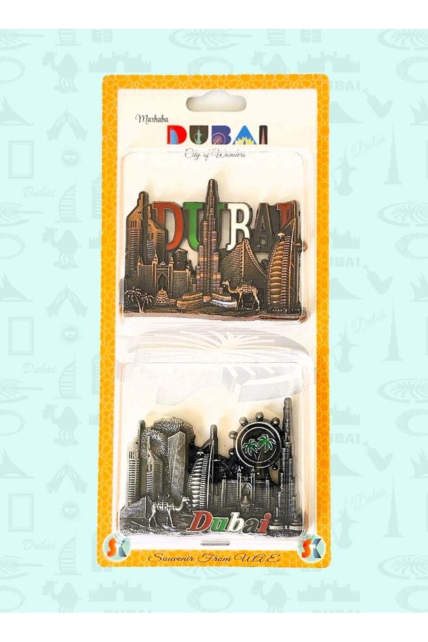 Dubai skyline metal magnets 6×6 cm, set of 2 with colorful skyscraper designs for gifting or displa