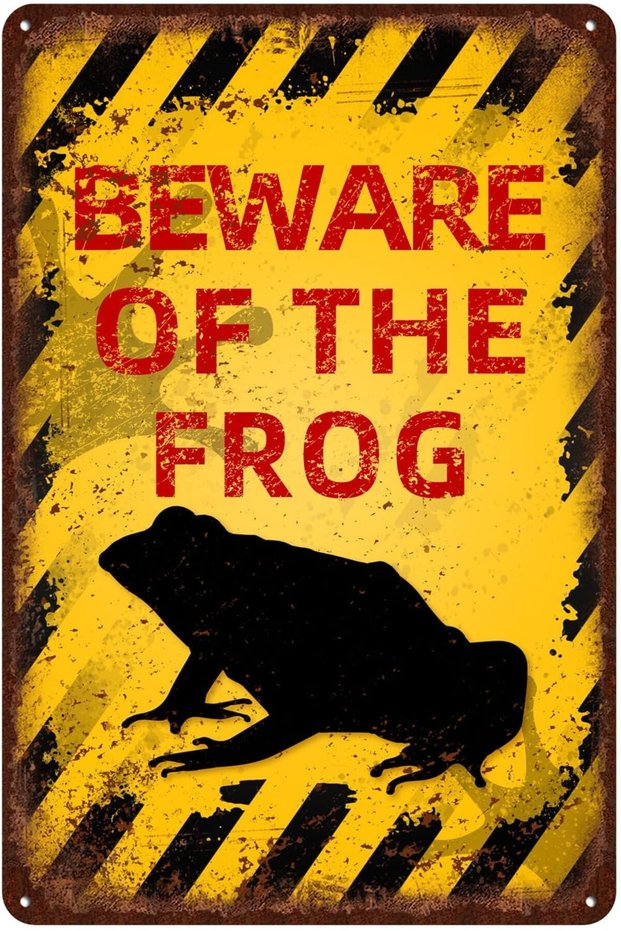 Vintage Frog Metal Sign - Beware of Frog