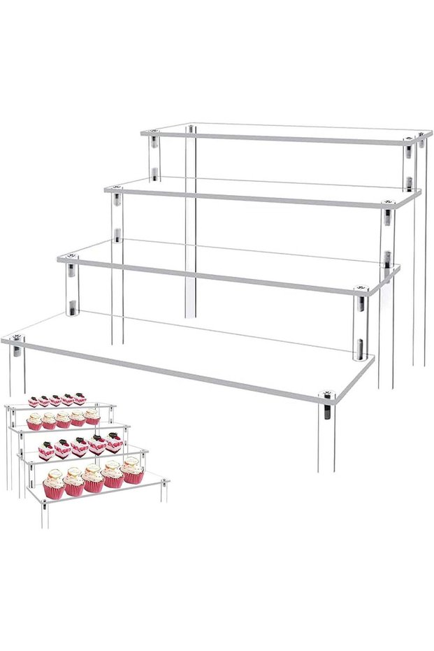 ARS® Clear Acrylic Display Riser Stand - 4 Tier Cupcake and Perfume Organizer