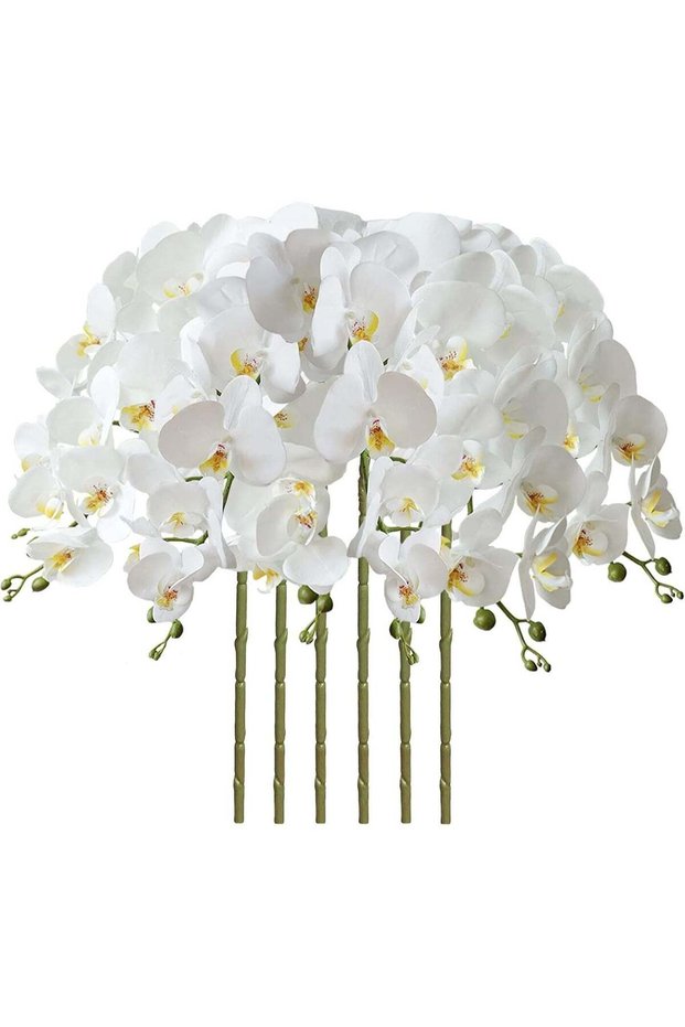 32" Artificial Phalaenopsis Flowers 6 Pcs Artificial Orchid Flowers Stem Plants for Home Décor (6Pc
