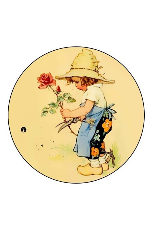 Girl With Rose Printed Fridge Magnet Beige/Red/Green 5.5cm