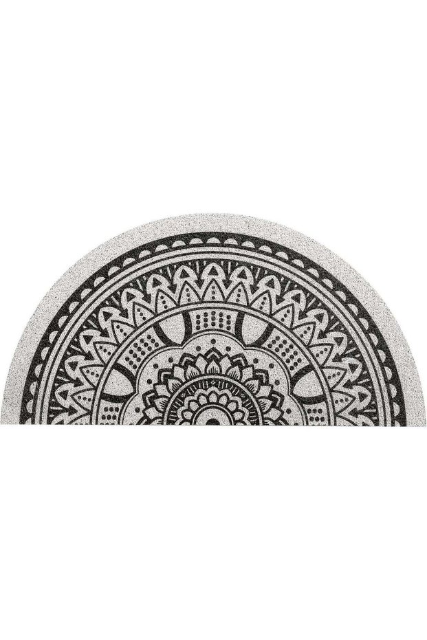 Boho Half Round Welcome Door Mat 60×90 cm – Non-Slip Heavy-Duty Black Leaf Doormat, Absorbent All-S