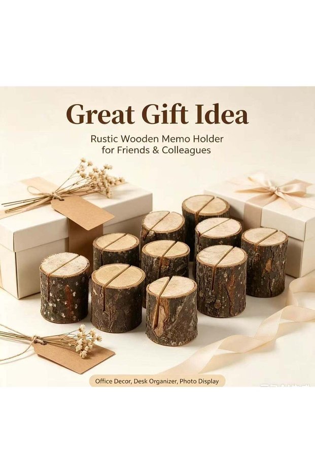 Wooden Tree‑Stump Memo Photo Holders, Rustic Wood Table Number Card Clips, Desktop Note Stand for W
