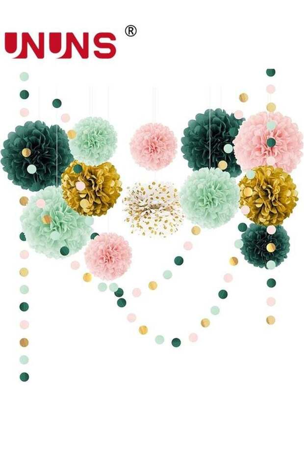 Wedding Decorations Set,15PCS Sage Green Pink Tissue Paper Pompoms Circle Dots Garland String,Hangi