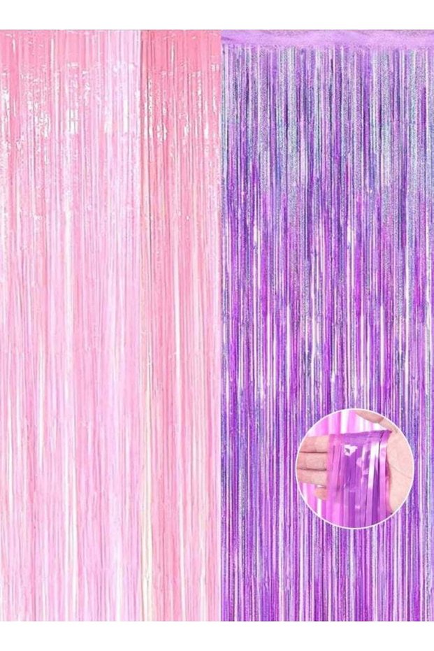 K Pop Demon Hunters Party Supplies, Shimmering Purplish Pink Foil Fringe Curtains for Party Decor T