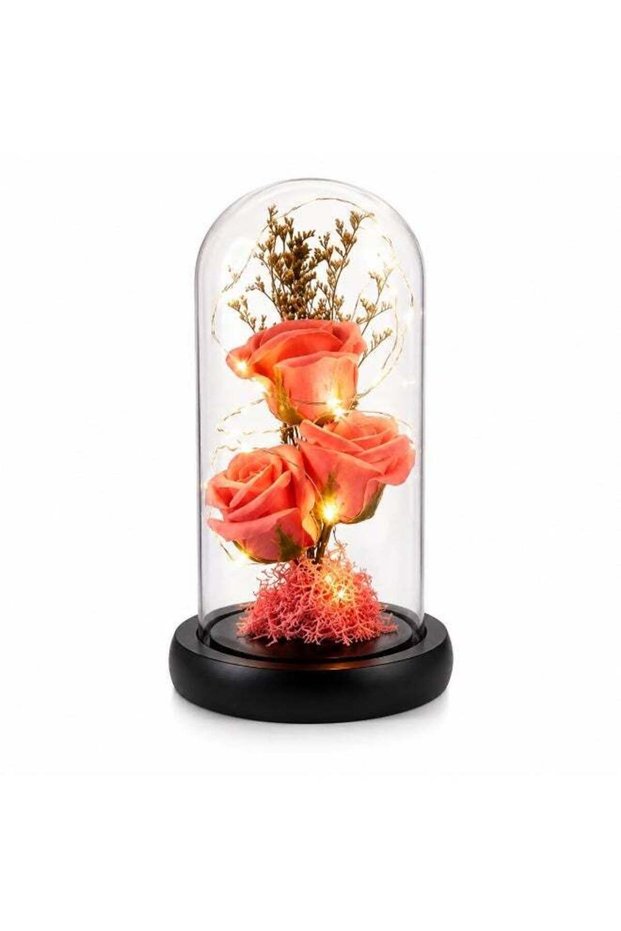 Artificial Rose in Glass Dome with LED Fairy Lights, Romantic Floral Decorative Lamp with Transpare