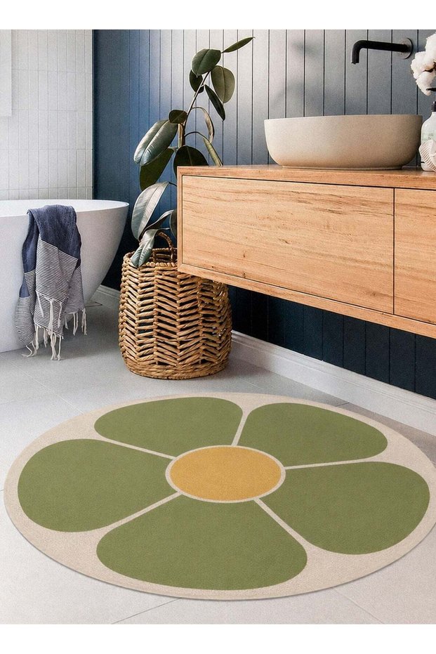 Circular carpet, carpet, (60x60 cm) green clover pattern, imitation cashmere, non slip, suitable fo