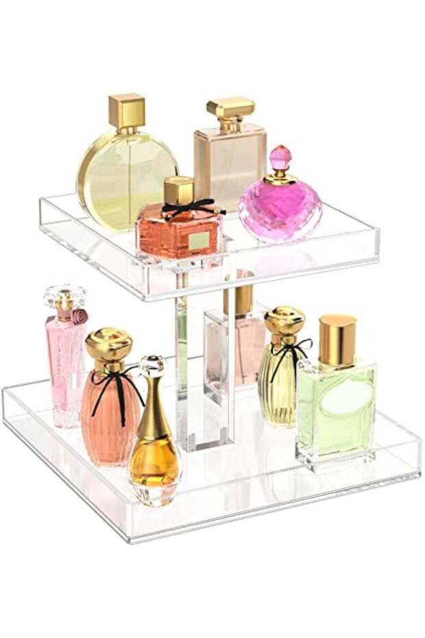2-Tier Acrylic Bathroom Cosmetic Storage Organizer for Dresser and Countertop - Standing Perfume Tr