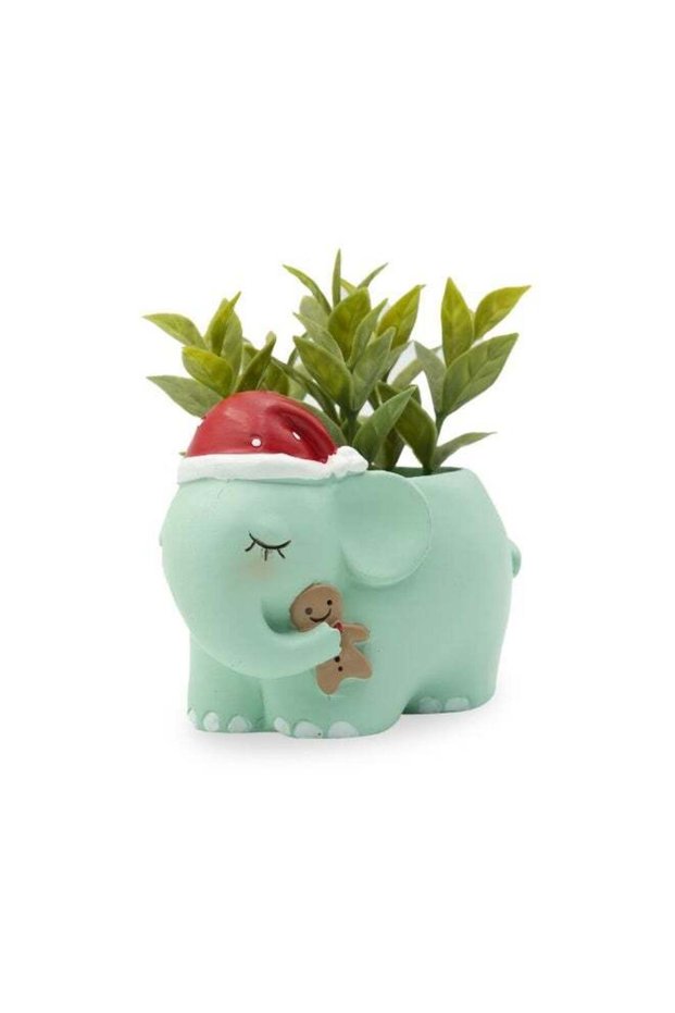 Animal Christmas Flower Pot Elephant Polyresin Cute Blue Elephant Succulent Planter with Santa Hat