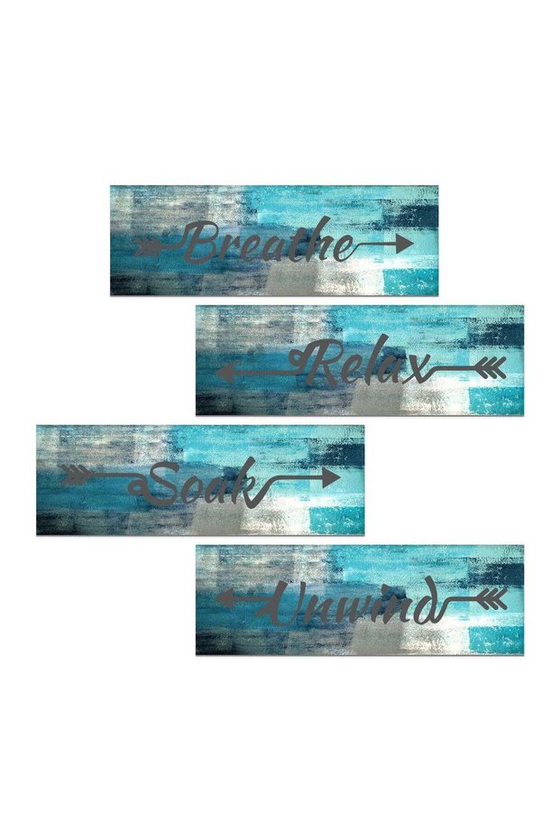 ARS® 4 Pieces Turquoise Abstract Bathroom Wall Art Set - Relax, Soak, Unwind, Breathe Signs