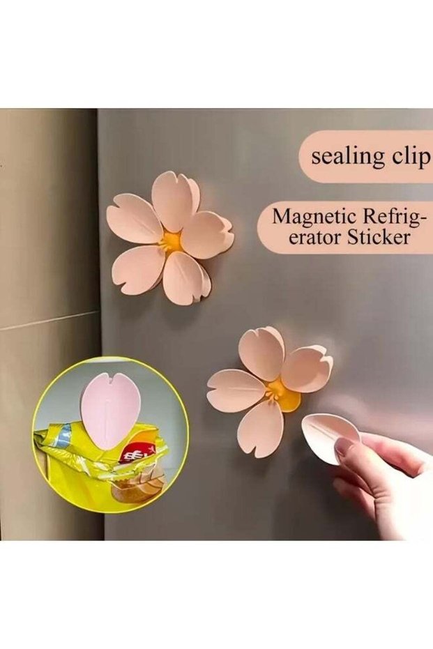 2pcs Sakura Magnetic Fridge Magnet Seal Clip, Petal Sealing Clip, Magnetic Fridge Sticker, Snack Cl