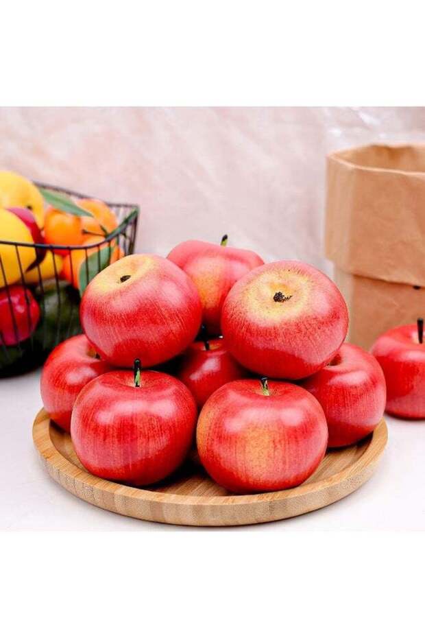 LATIFA 6pcs Lifelike Artificial Red Apple Faux Fake Apples Fruit Home House Kitchen Cabinet Decorat