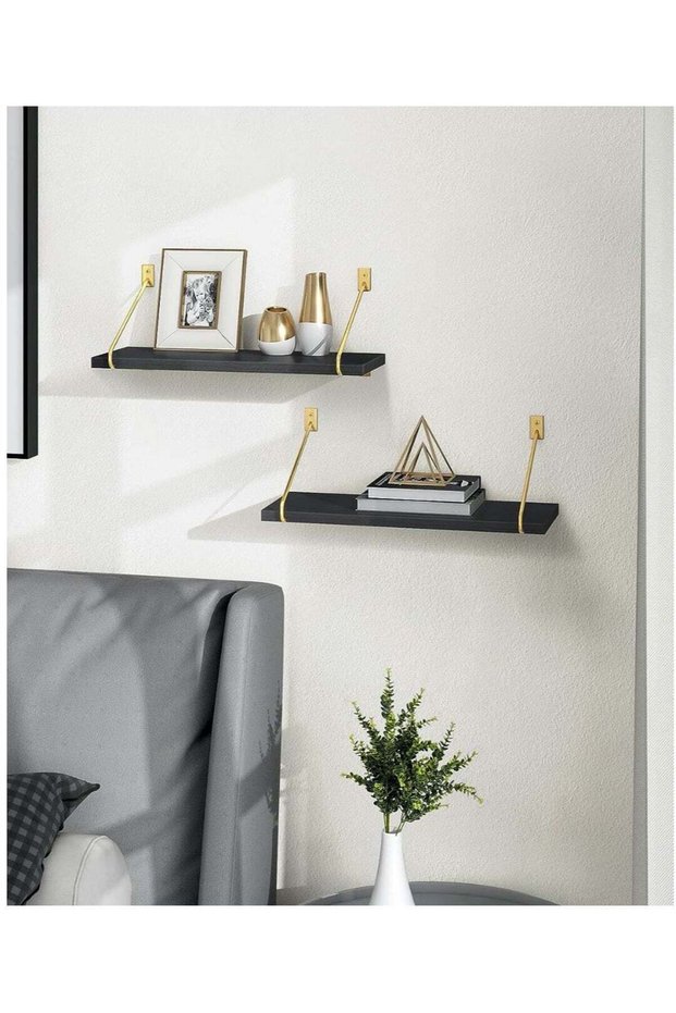2-Piece Floating Shelve Set Decorate Storage Shelf Black 40 x 14.5 Centimeter