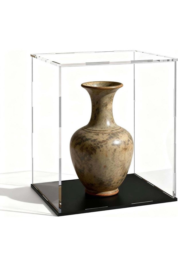 ARS® Acrylic Display Case - Clear Collectible Display Box with Matte Black Base, Dustproof Showcase