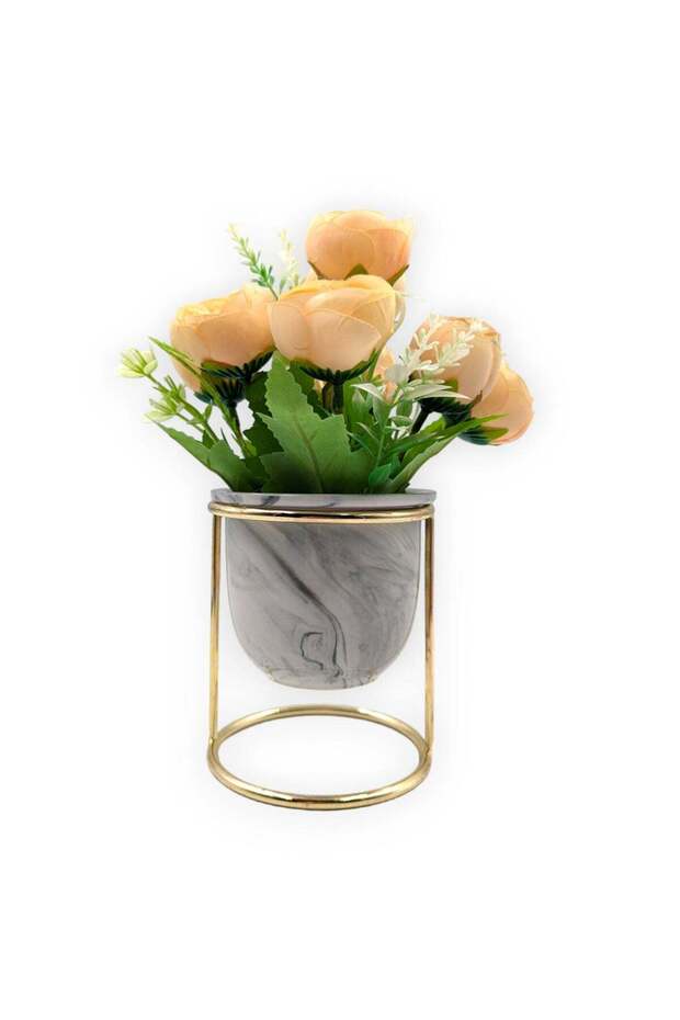 Mini Artificial Flowers Bouquet with Small Ceramic Vase and Stand For Home Decoration