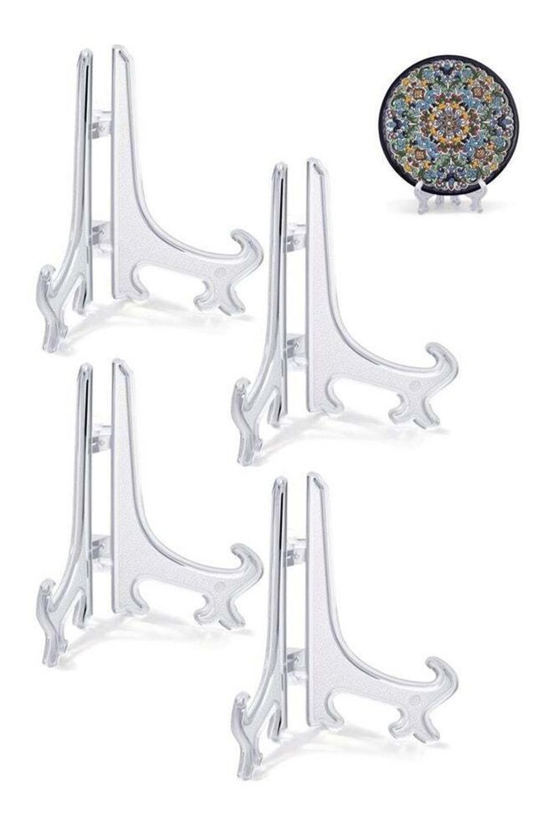 4PCS Clear Plate Stand for Display, 3 Inch Acrylic Easel Stands Small Display Holders for Plates Bo
