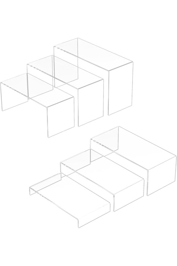 ARS Acrylic Display Risers, 6 Pieces, Clear Rectangular Display Organiser Stand for Collectibles, D
