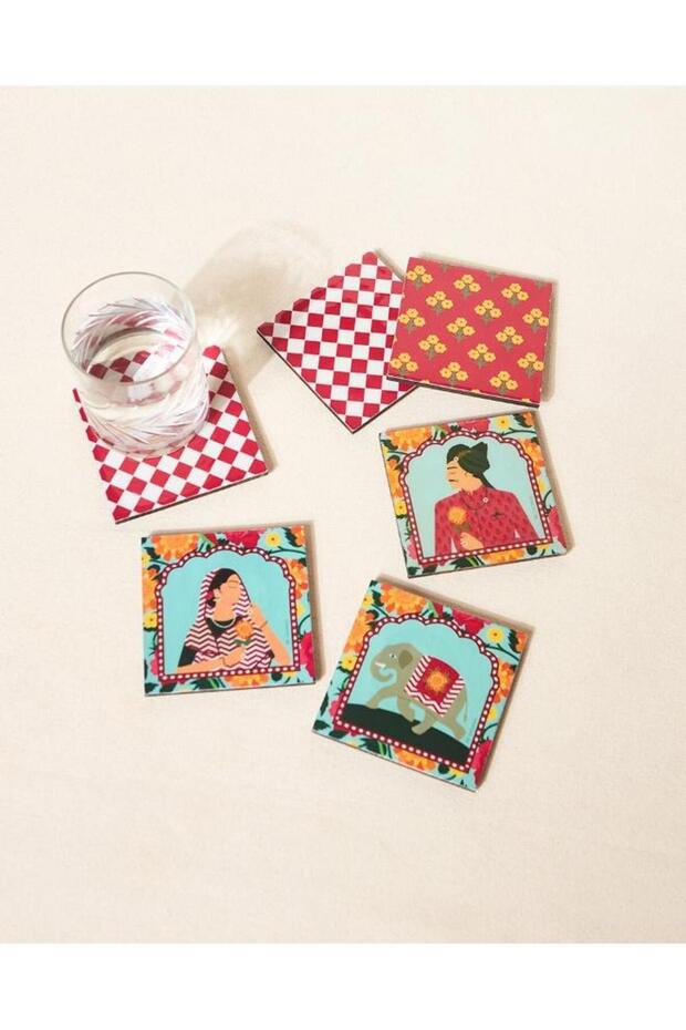 Rajmahal Wooden Coasters - Set of 6, 4"| Palace Memoirs
