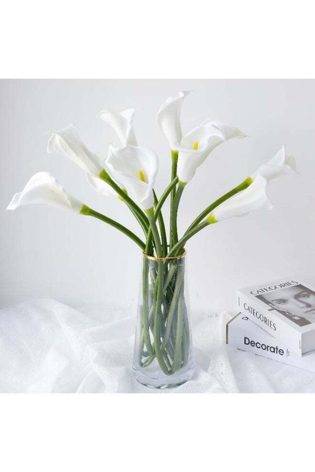 White Artificial Calla Lily Flowers, 6 Pcs, Real Touch Silk, 25-inch Long Stem