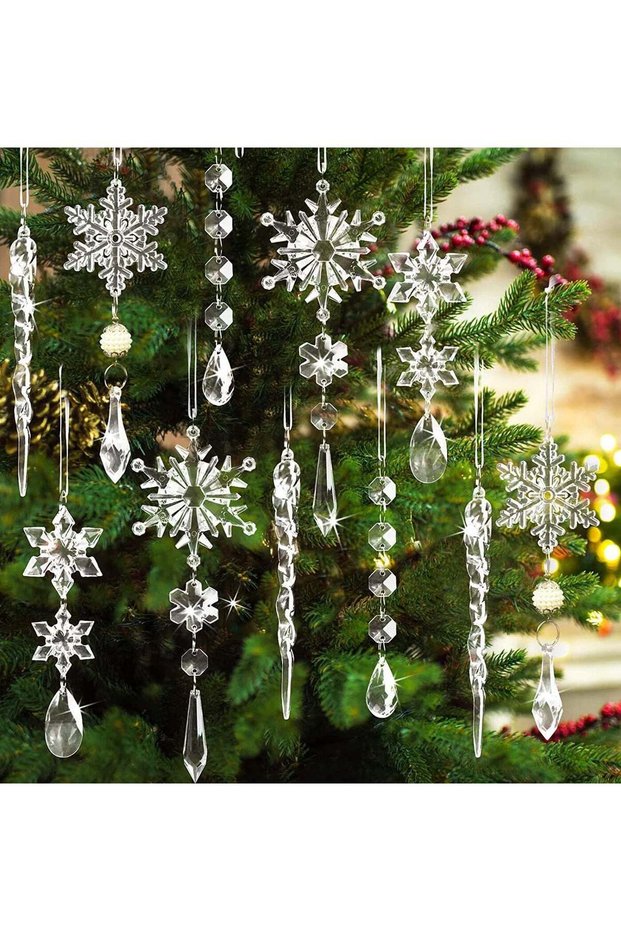 1 Pack/10 Pcs Acrylic Icicle Christmas Tree Ornaments,Clear Icicles Drop Christmas Tree Decorations