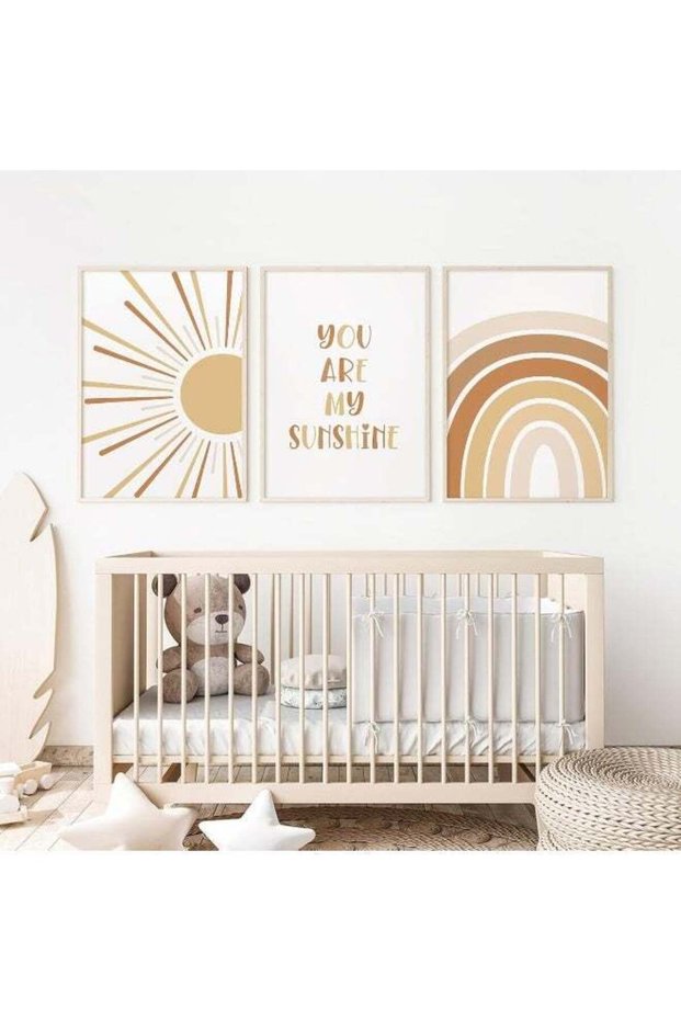 Baccone Boho Nursery Wall Art Baby Girl Wall Decor Kids Rainbow Canvas Wall Art You Are My Sunshine