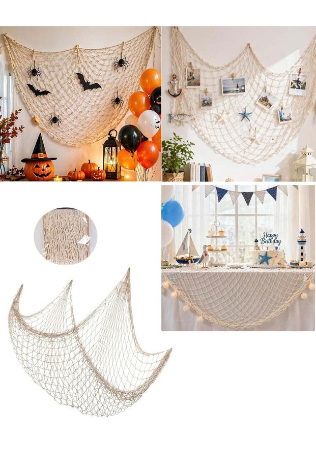 Fishing Net Decoration, 6.56ft X 3.28ft Nautical Wall Hanging Fish Net Decorative Mediterranean Sty
