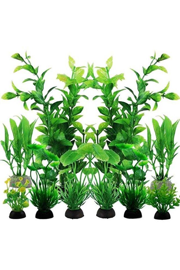 Fish tank accessories, aquarium decoration with green plants, 10 piece set of green fish tank decor