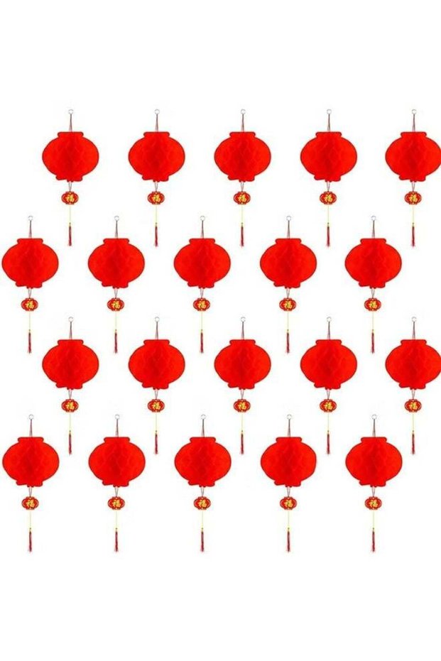 Chinese New Year Red Lanterns Decorations, Spring Festival Party Decor, 7.9inch(20cm) Foldable Red