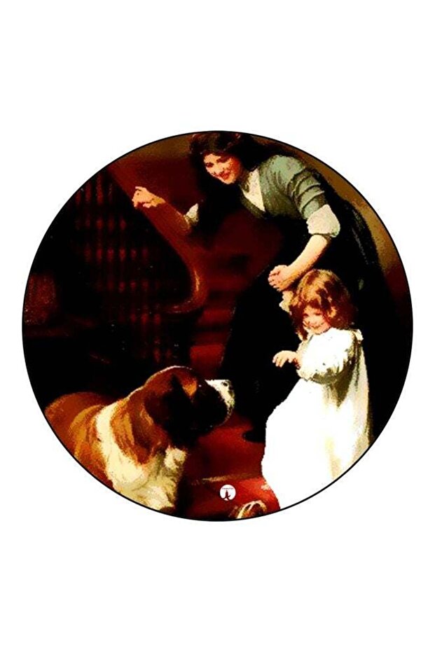 Girl And Dog Printed Fridge Magnet Brown/Green/White 5.5cm