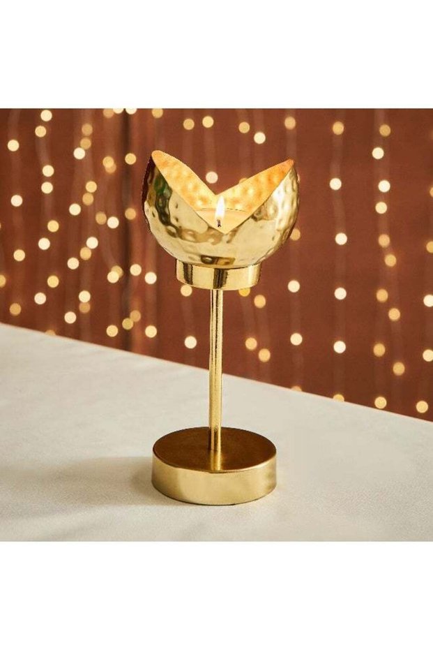 Kumudh Noore Hammered Decorative Candleholder - 10x9.5x21 cm
