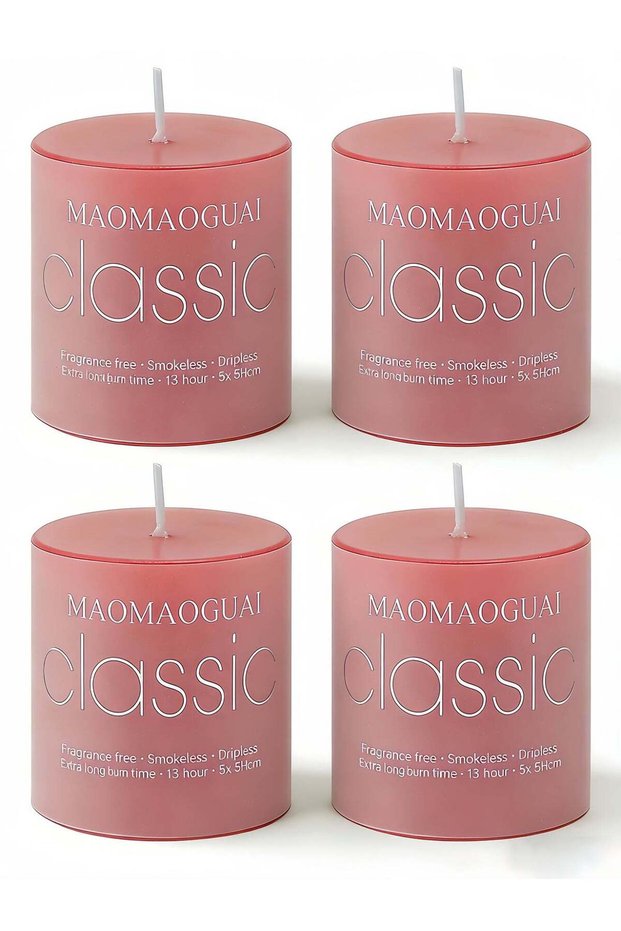 4 Pack Red Rose Scented Candles, Smokeless Dripless Pillar Candles, 13 Hours Long Burning Fragrance