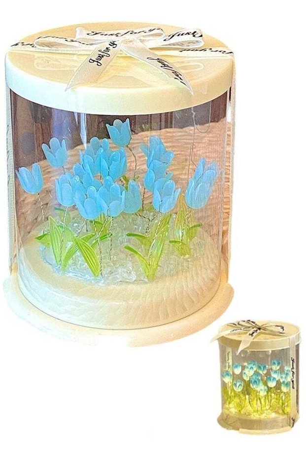 Tulip Flower Night Light LED Lamp DIY Craft Kit with Cake Box for Bedroom Table Decor