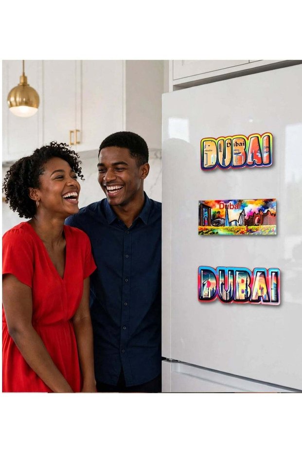 Fridge Magnet Wooden MDF 3 pcs (12×5 cm) Large Size | UAE Souvenir Dubai Skyscrapers | Epoxy Shine