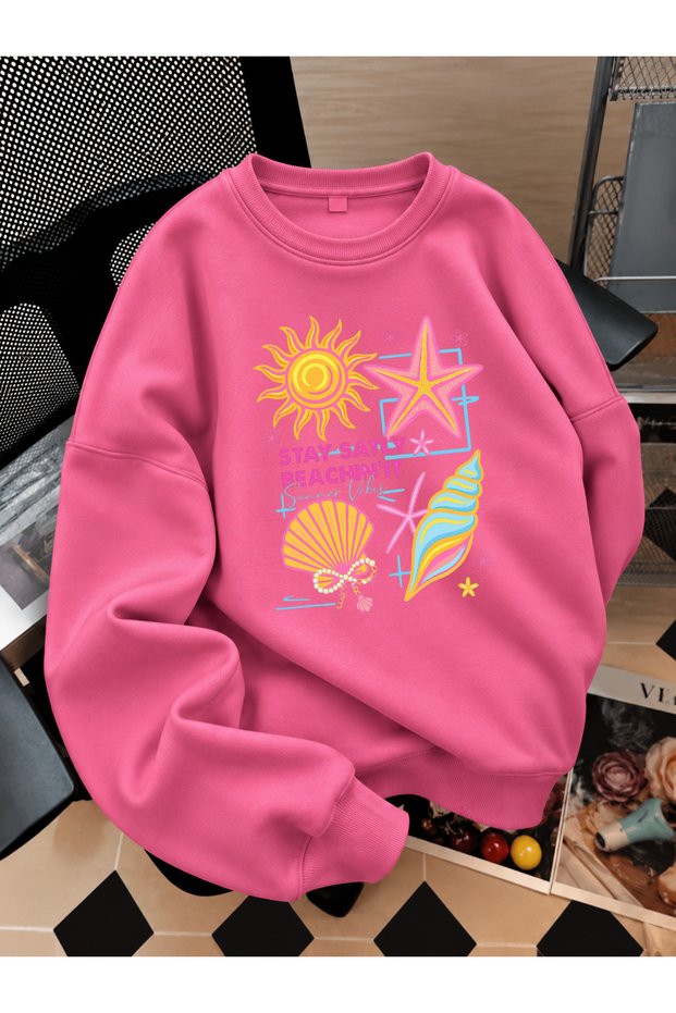 Crew Neck Sweatshirt for Girls, Printed 3-Yarn Threaded Winter Sweatshirt