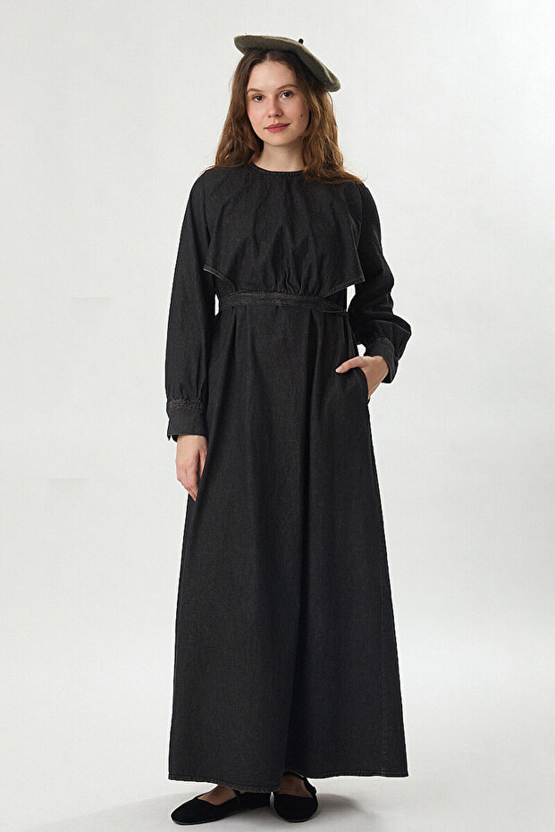 Aller Parted Waist Tie Dress Black