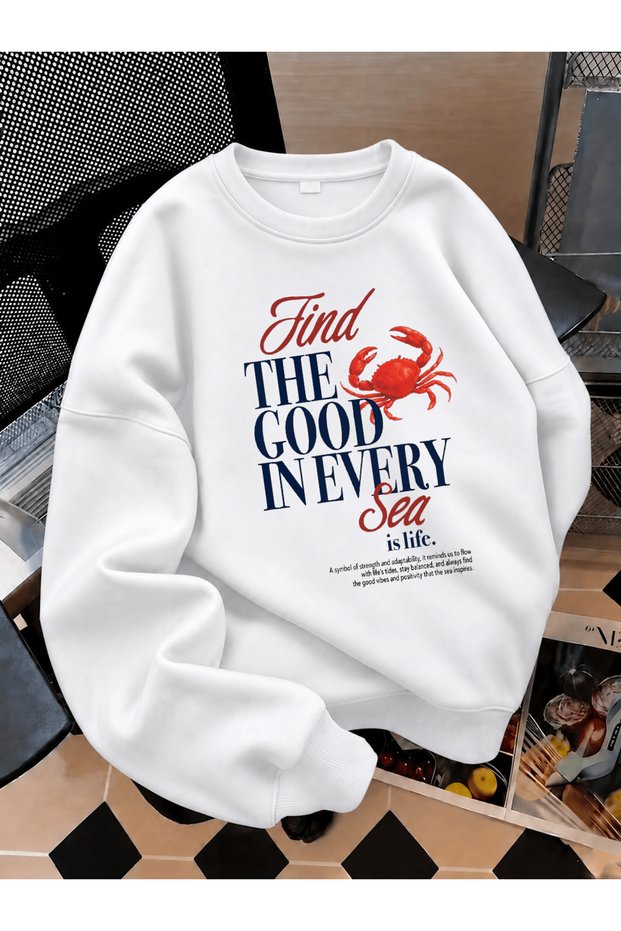 Crew Neck Sweatshirt Unisex Children's Printed 3 Thread Threaded Winter Sweatshirt