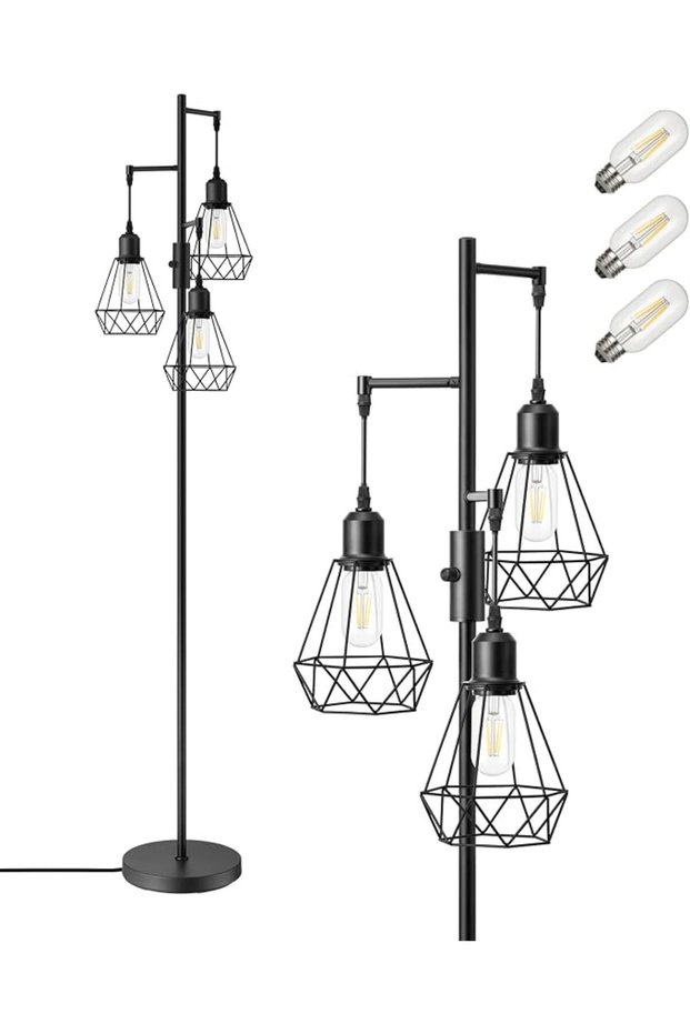 مصباح أرضي صناعي مع 3 مصابيح LED، مقابس E27