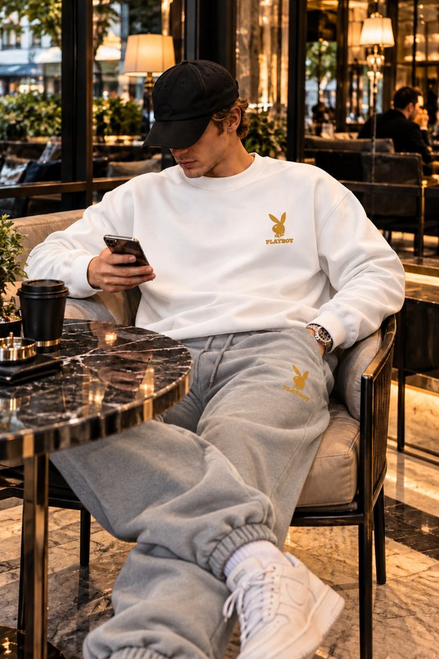 Playgirl/Playboy Printed Cotton Oversize Ribbed Sweet-Sweatpants Premium Set