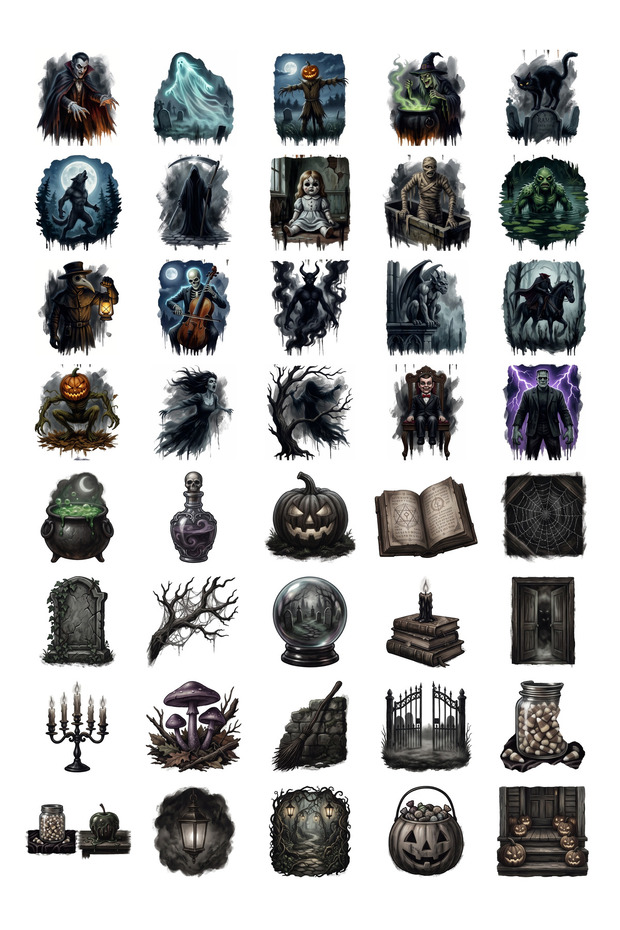Halloween Classic Horror Figure Sticker Set 40 Pieces Agenda Scrapbook Journal Planner Sticker
