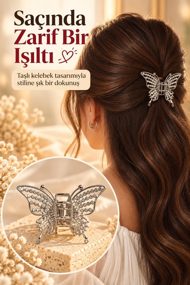 Stoned Butterfly Hairpin Buckle Stylish Shiny Women's Hair Clip Silver Color