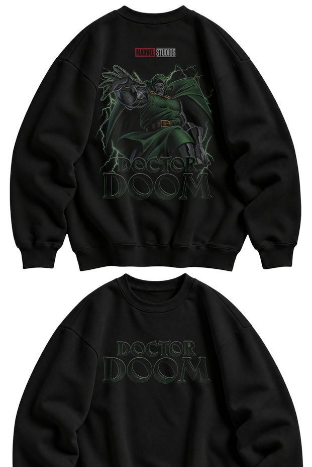Unisex Oversize Doctor Doom Back Printed Movie Themed Hoodless Sweatshirt