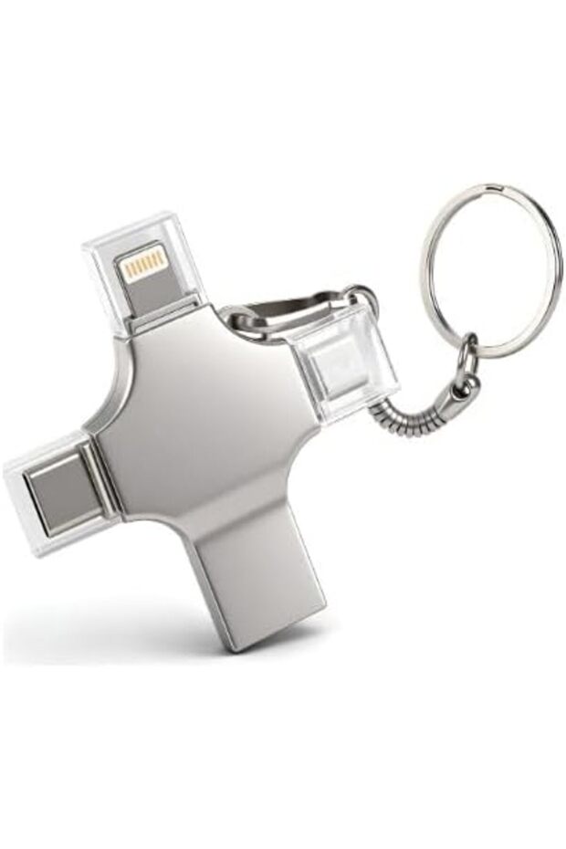 ذاكرة فلاش USB 4 في 1 بسعة 2 تيرابايت، فضية اللون، عالمية الاستخدام لنسخ الصور + مايكرو USB + تايب سي + ذاكرة USB