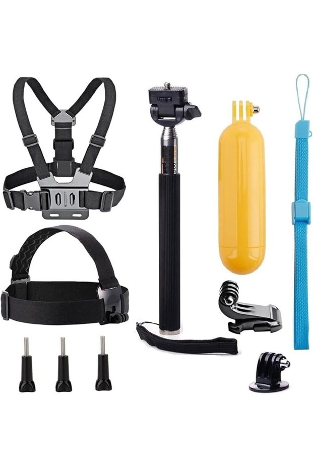 Universal Action Camera Accessories Bundle Head Chest Strap Mount/Selfie Stick/Floating Hand Grip Co