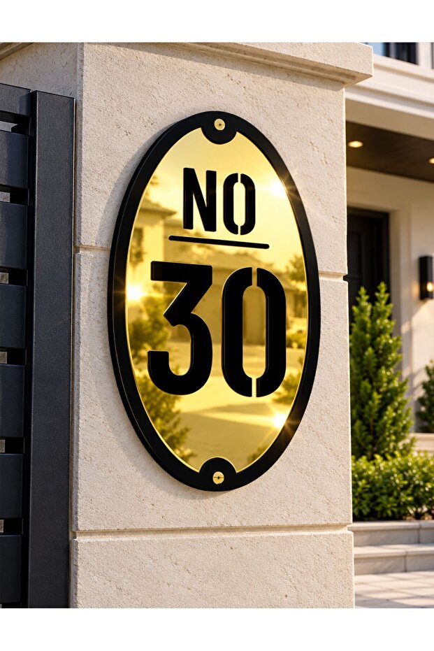 Wall - Door - Garden - Building - Villa - Table Number 25X15 cm Black & Gold