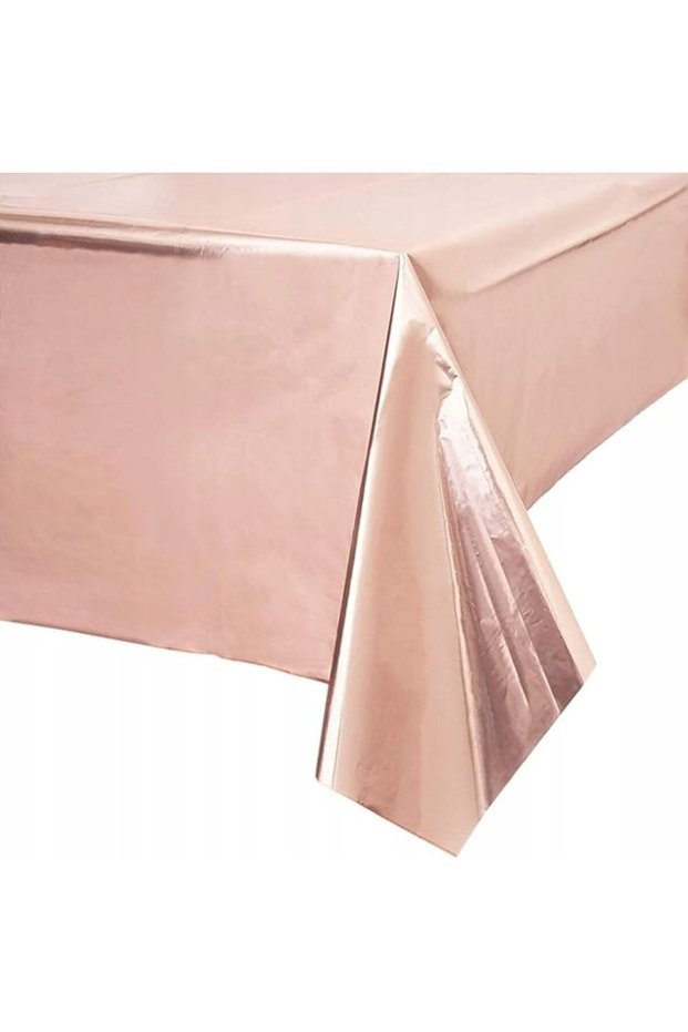 غطاء طاولة بلاستيكي مستطيل الشكل من PartyMetallic - ذهبي وردي، 54 بوصة × 108 بوصة، 53273