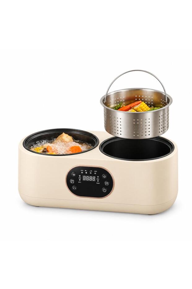 Double Pot Electric Rice Cooker 1L+1L, 900W Dual Cooking with Digital Display and Delay Start
