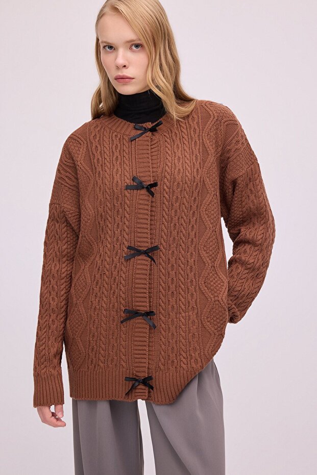 Tricot Cardigan with Bow Detail