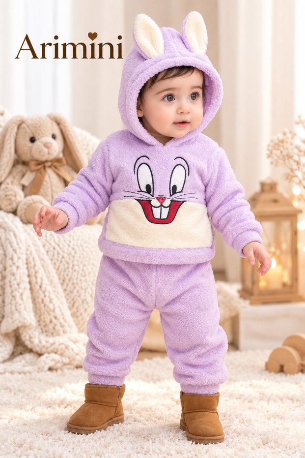 Rabbit Embroidered Welsoft Hooded 2-Piece Baby Set